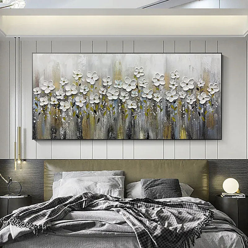 Stunning White Flowers in Bloom - Elegant Gardenia Oil Painting for Home Decor