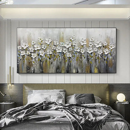 Stunning White Flowers in Bloom - Elegant Gardenia Oil Painting for Home Decor