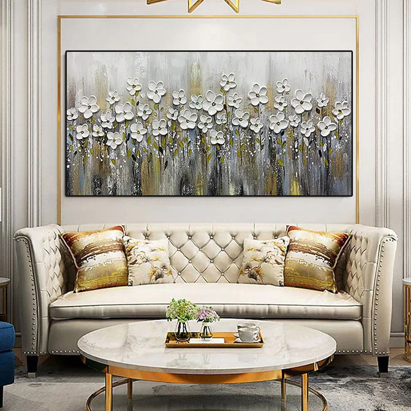 Stunning White Flowers in Bloom - Elegant Gardenia Oil Painting for Home Decor