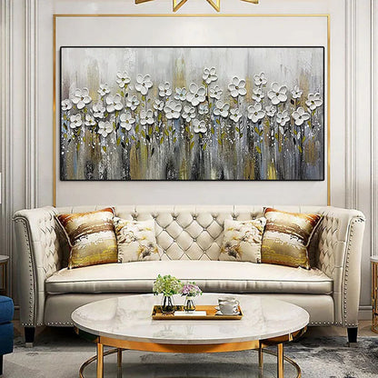 Stunning White Flowers in Bloom - Elegant Gardenia Oil Painting for Home Decor