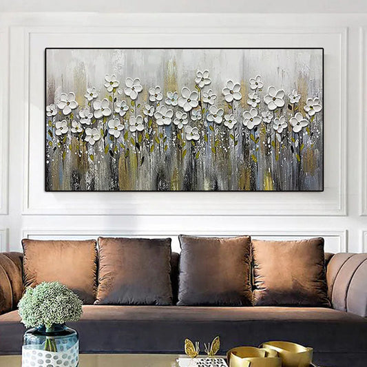Stunning White Flowers in Bloom - Elegant Gardenia Oil Painting for Home Decor