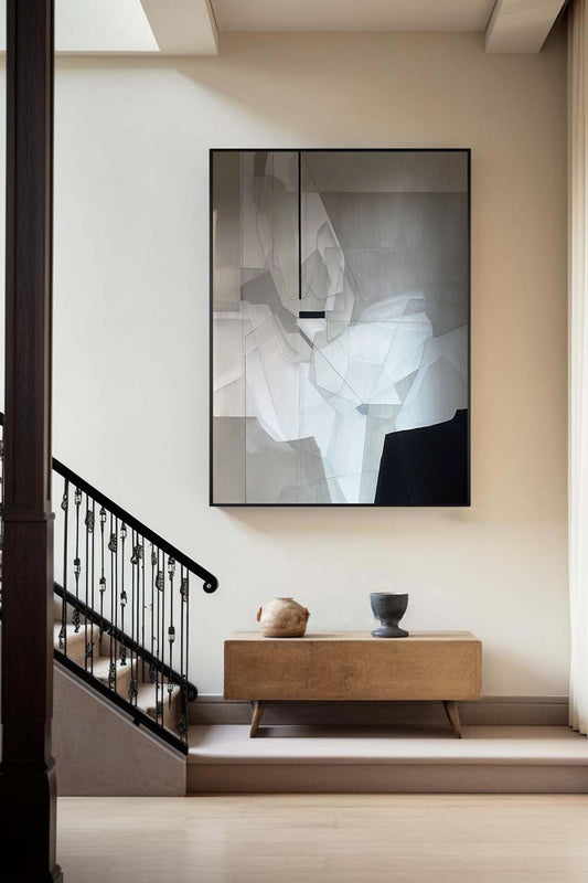 Contemporary Grey Abstract Oil Painting for Modern Home Decor