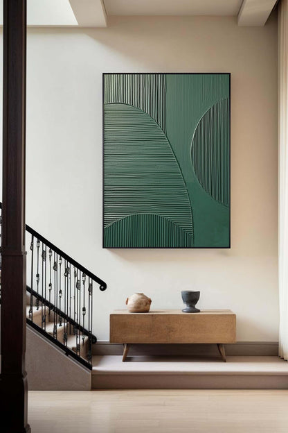 Serene Blue and Green Abstract Oil Painting for Modern Home Décor