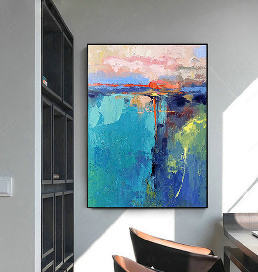 Vibrant Coastal Sunset Oil Painting for Modern Home Decor