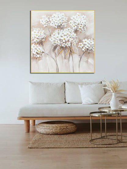 Elegant White Floral Oil Painting for Weddings and Home Décor