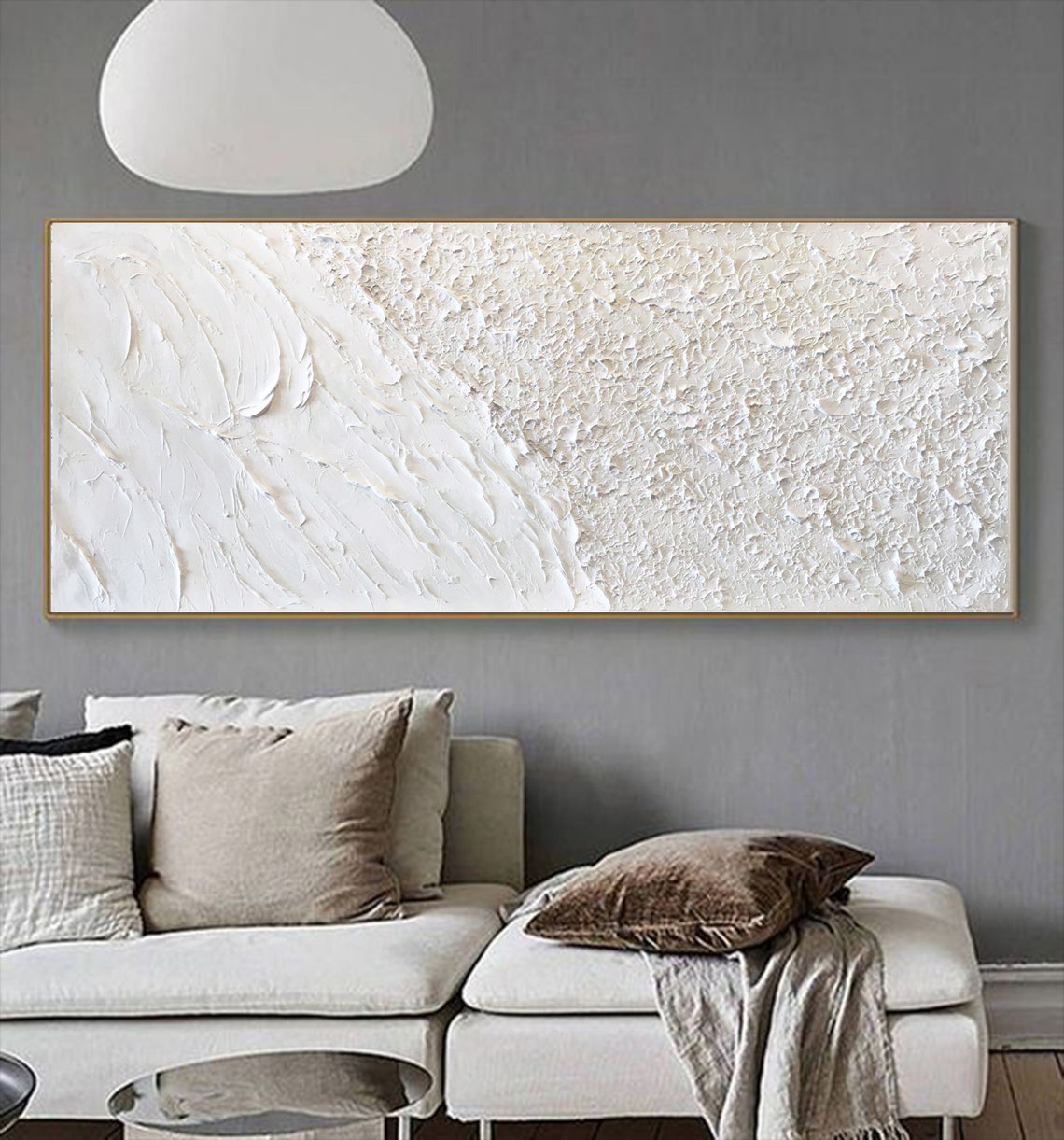 Serene Coastal Waves and Textured Sand - Elegant Oil Painting for Home Décor