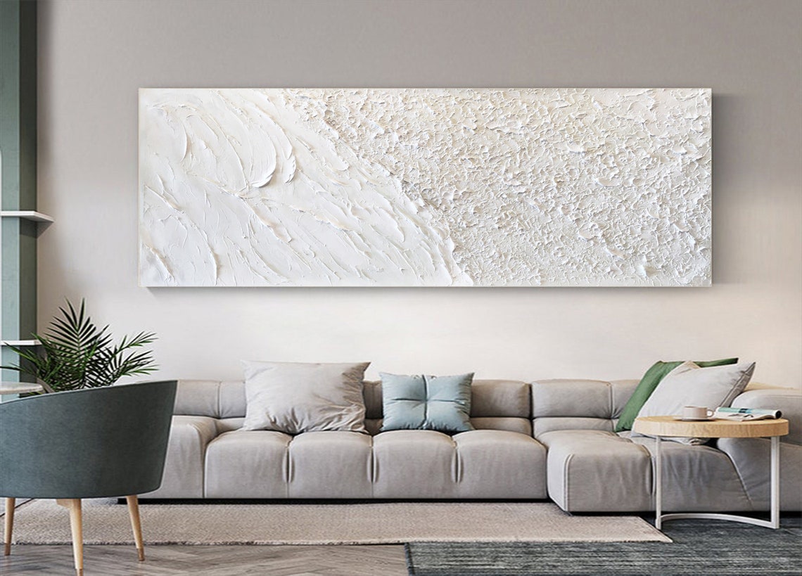 Serene Coastal Waves and Textured Sand - Elegant Oil Painting for Home Décor