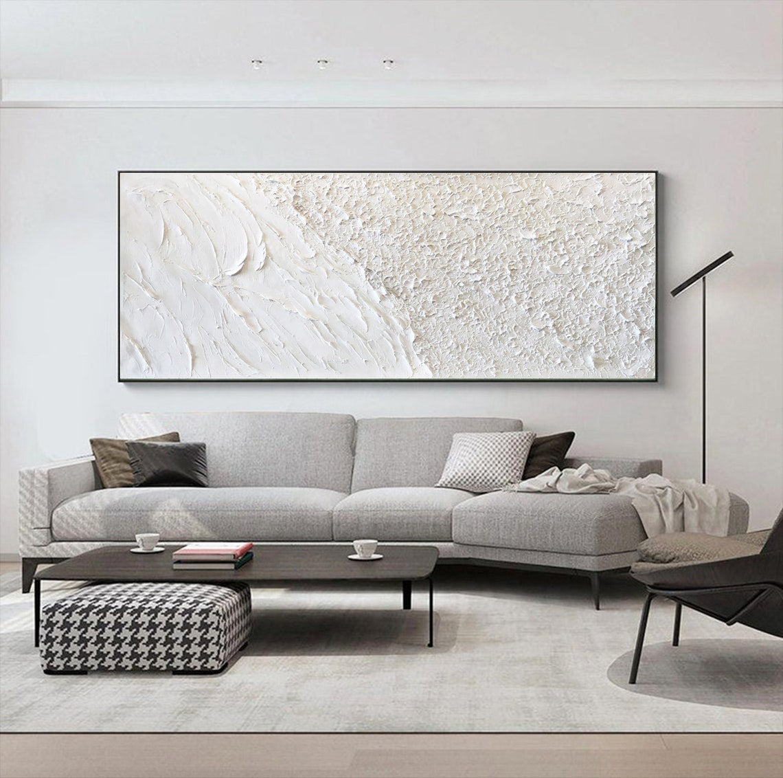 Serene Coastal Waves and Textured Sand - Elegant Oil Painting for Home Décor