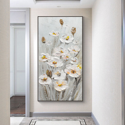 Elegant White Daffodil Oil Painting for Modern Home Decor – Floral Wall Art