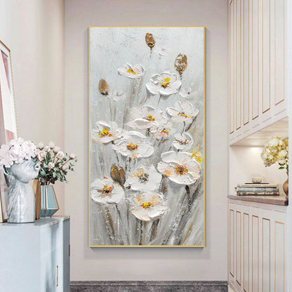 Elegant White Daffodil Oil Painting for Modern Home Decor – Floral Wall Art