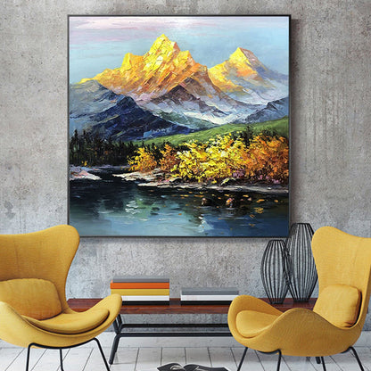 Majestic Mountain Landscape with Vibrant Autumn Colors in Oil Painting