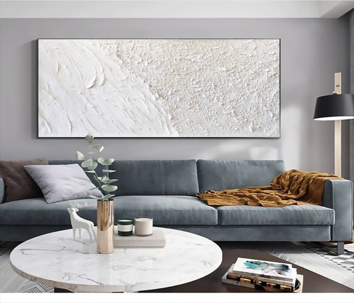 Serene Coastal Waves and Textured Sand - Elegant Oil Painting for Home Décor