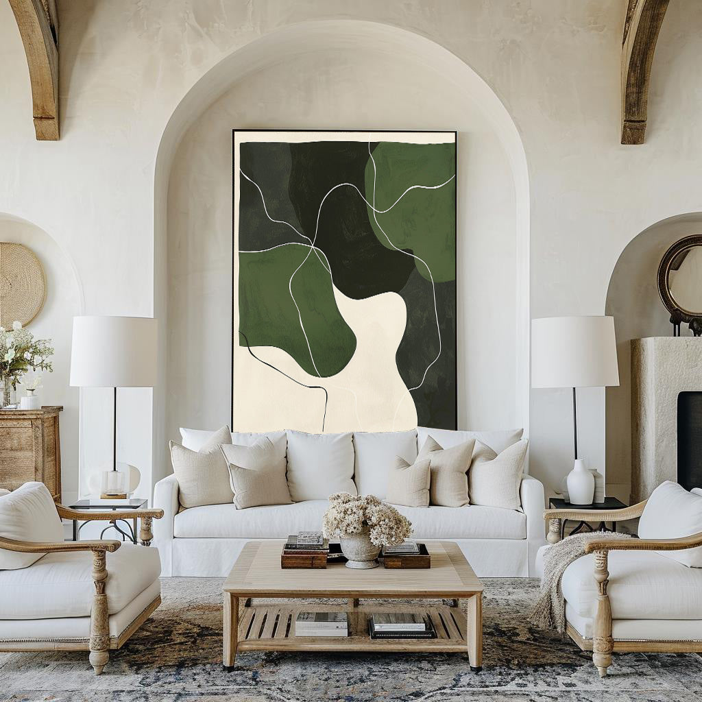 Abstract Green Landscape Oil Painting for Modern Home Decor