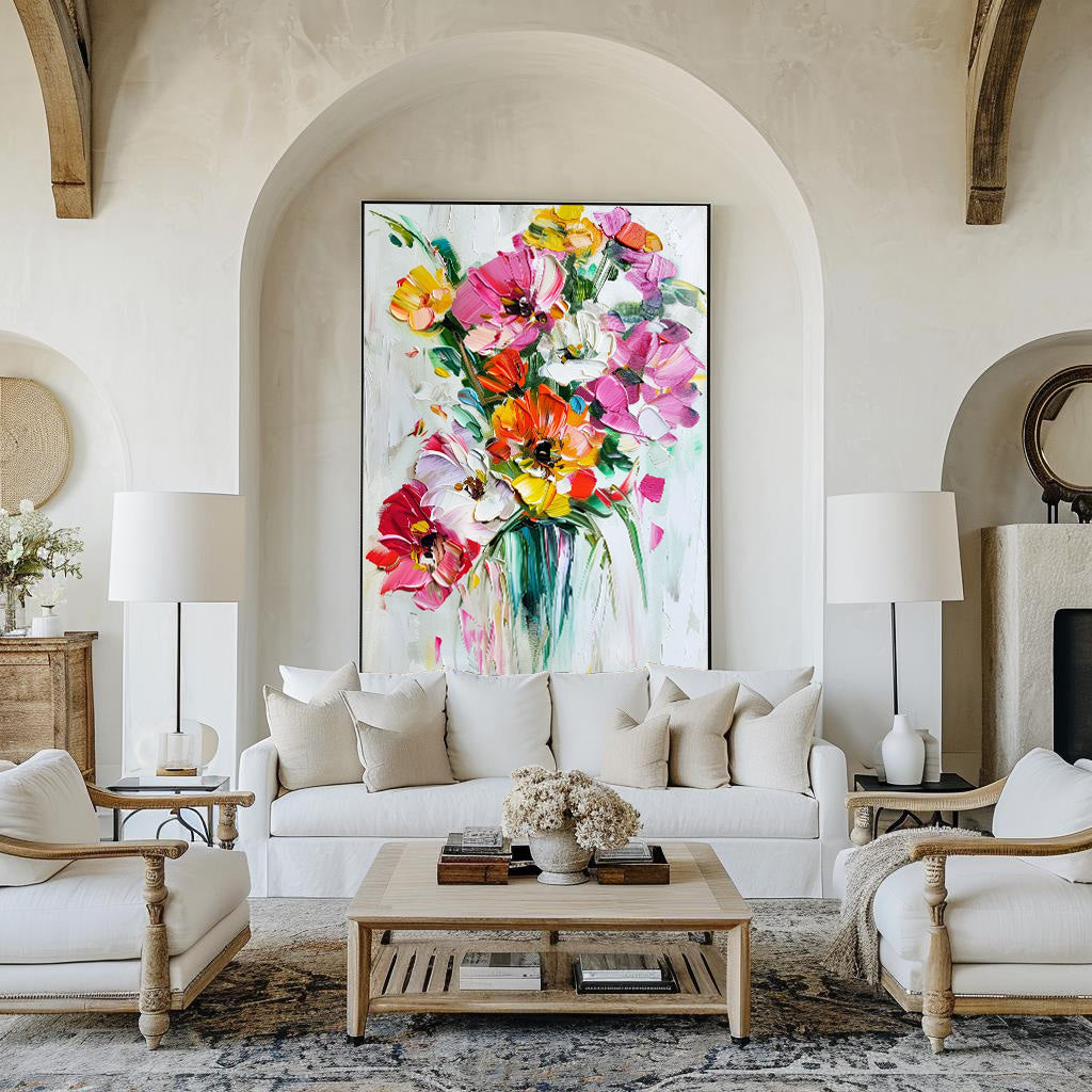 Vibrant Floral Abstract Oil Painting for Modern Home Decor