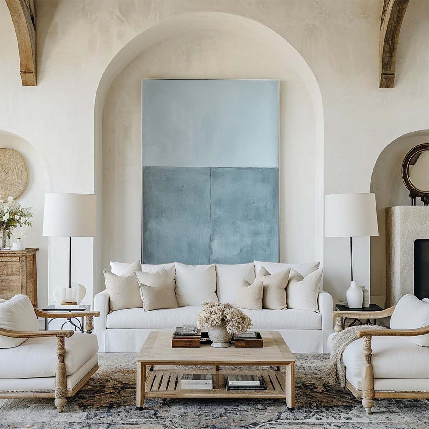 Contemporary Minimalist Oil Painting in Soft Blue and Gray Tones for Modern Decor
