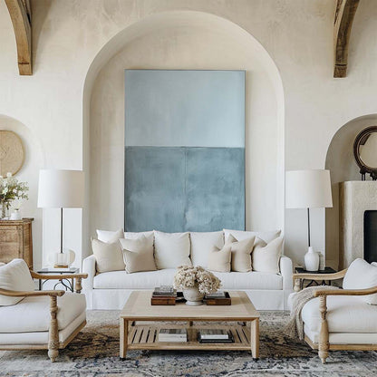 Contemporary Minimalist Oil Painting in Soft Blue and Gray Tones for Modern Decor