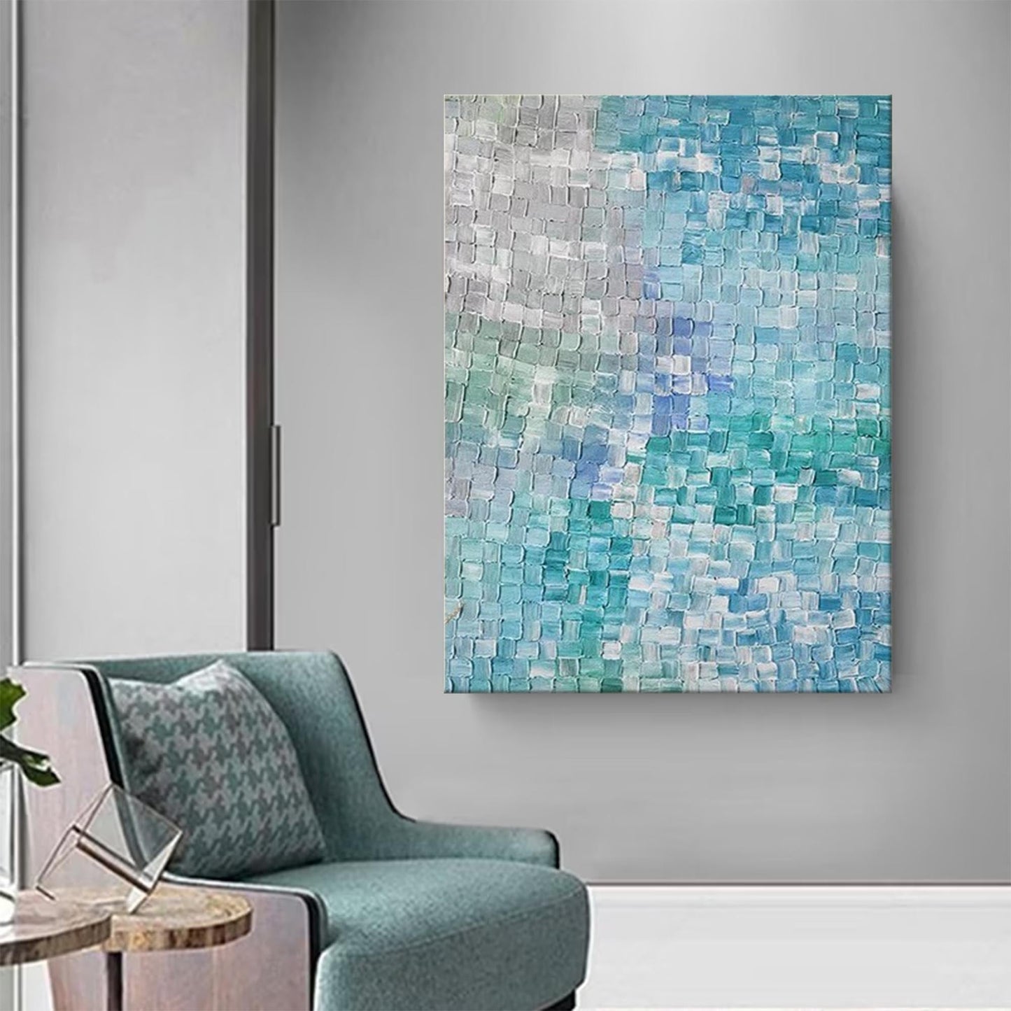 Serene Blue Abstract Oil Painting for Modern Home Decor