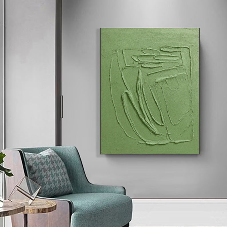 Modern Minimalist Green Abstract Oil Painting for Contemporary Home Decor