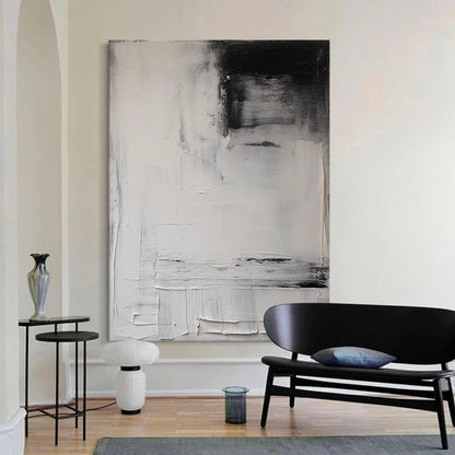 Modern Minimalist Black and White Abstract Oil Painting for Contemporary Decor