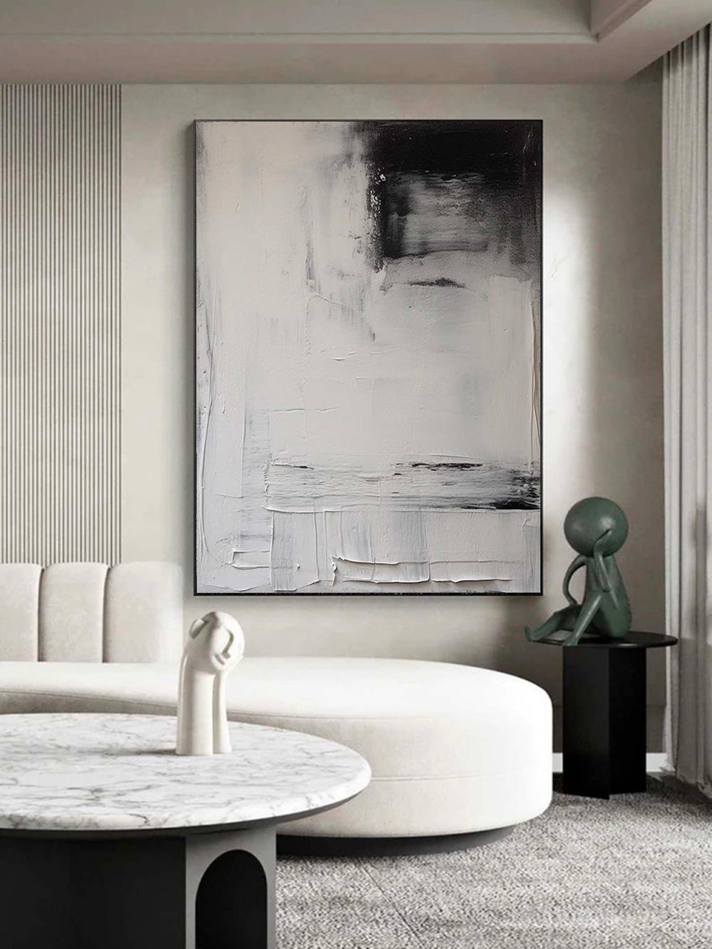 Modern Minimalist Black and White Abstract Oil Painting for Contemporary Decor