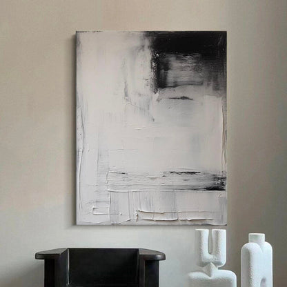 Modern Minimalist Black and White Abstract Oil Painting for Contemporary Decor