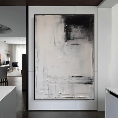 Modern Minimalist Black and White Abstract Oil Painting for Contemporary Decor