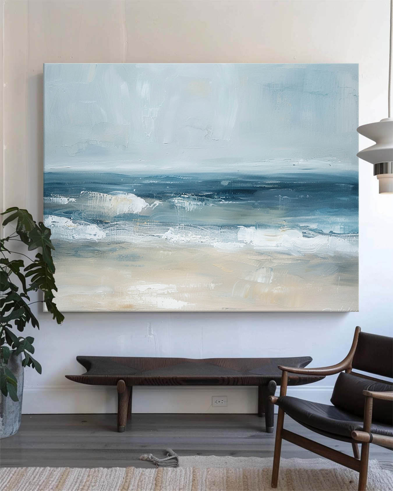 Tranquil Coastal Waves: Serene Oil Painting of a Beautiful Beach Landscape