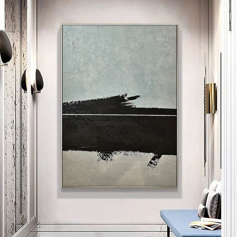 Abstract Oil Painting in Black and Gray for Modern Home Decor