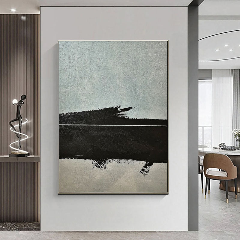 Abstract Oil Painting in Black and Gray for Modern Home Decor