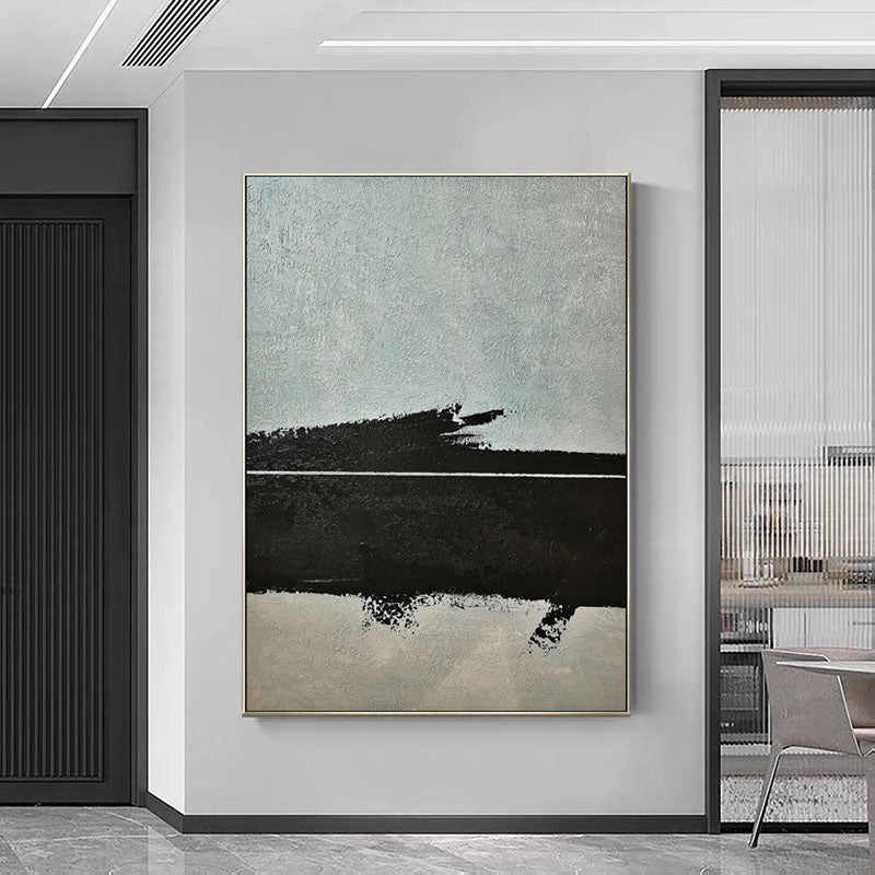 Abstract Oil Painting in Black and Gray for Modern Home Decor