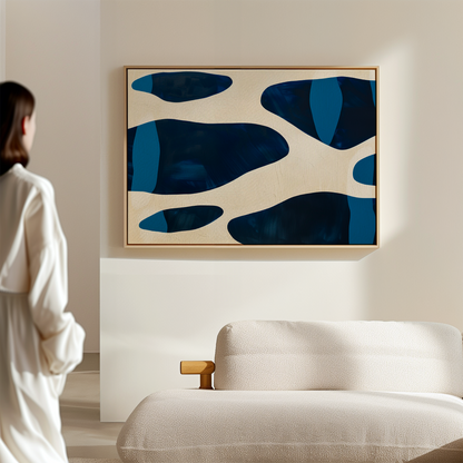 Abstract Blue Waves Oil Painting for Modern Home Decor