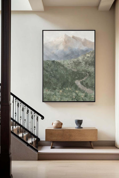 Misty Mountain Path Oil Painting - Serene Abstract Landscape Art for Your Home