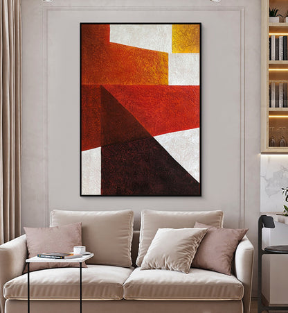 Vibrant Abstract Oil Painting with Geometric Shapes and Rich Color Palette