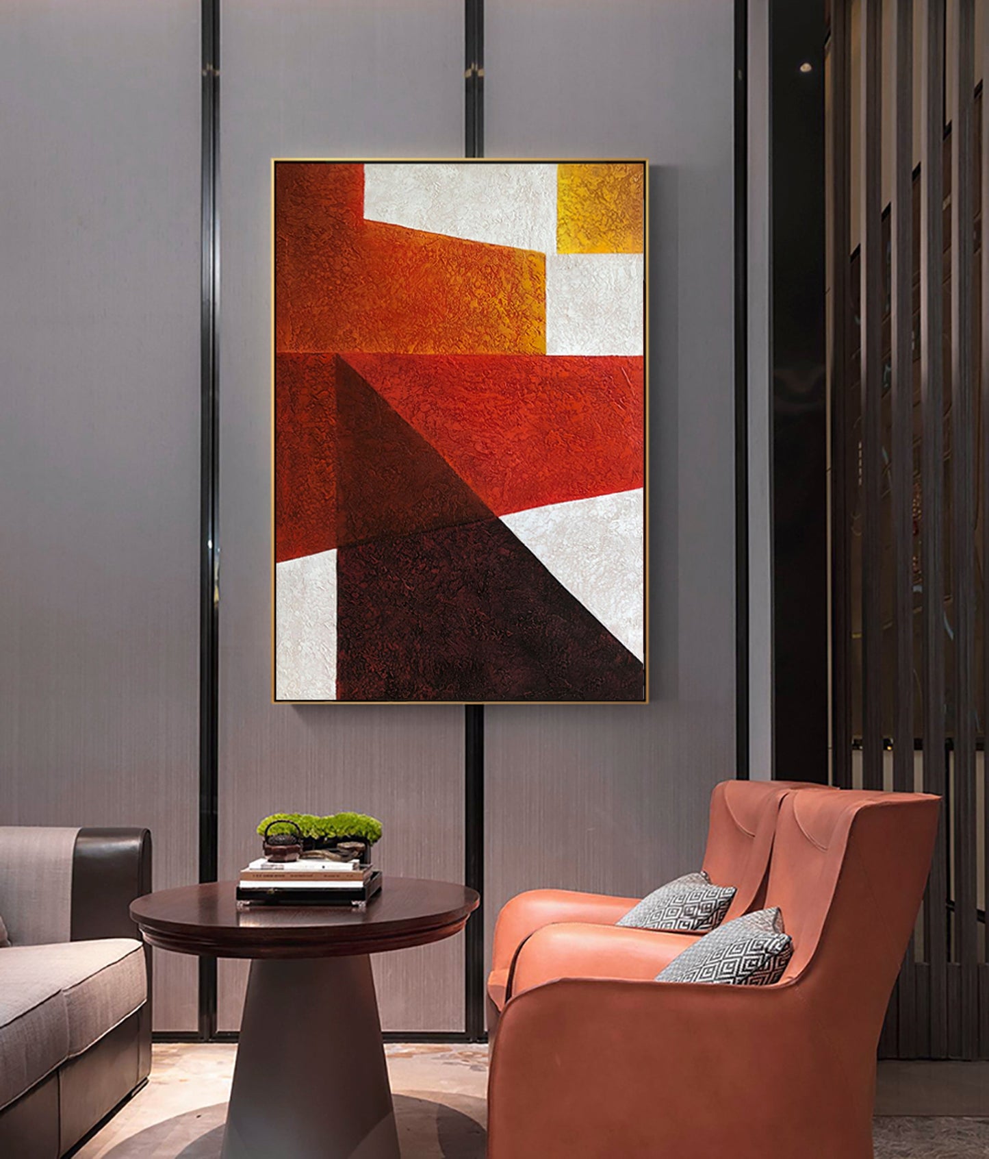 Vibrant Abstract Oil Painting with Geometric Shapes and Rich Color Palette