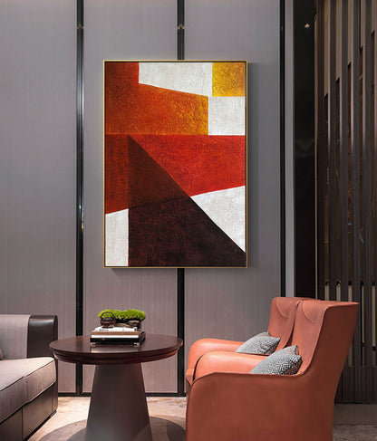 Vibrant Abstract Oil Painting with Geometric Shapes and Rich Color Palette