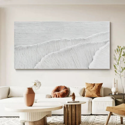 Textured White Landscape Oil Painting for Modern Home Decor