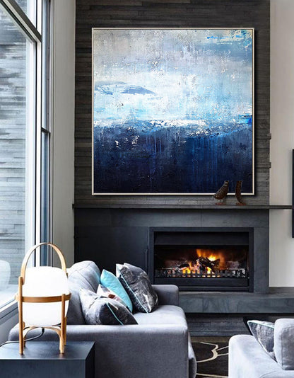 Serene Blue Ocean Abstract Painting for Modern Home Decor