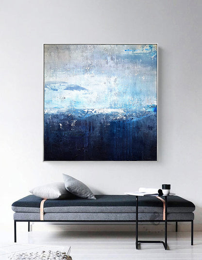 Serene Blue Ocean Abstract Painting for Modern Home Decor