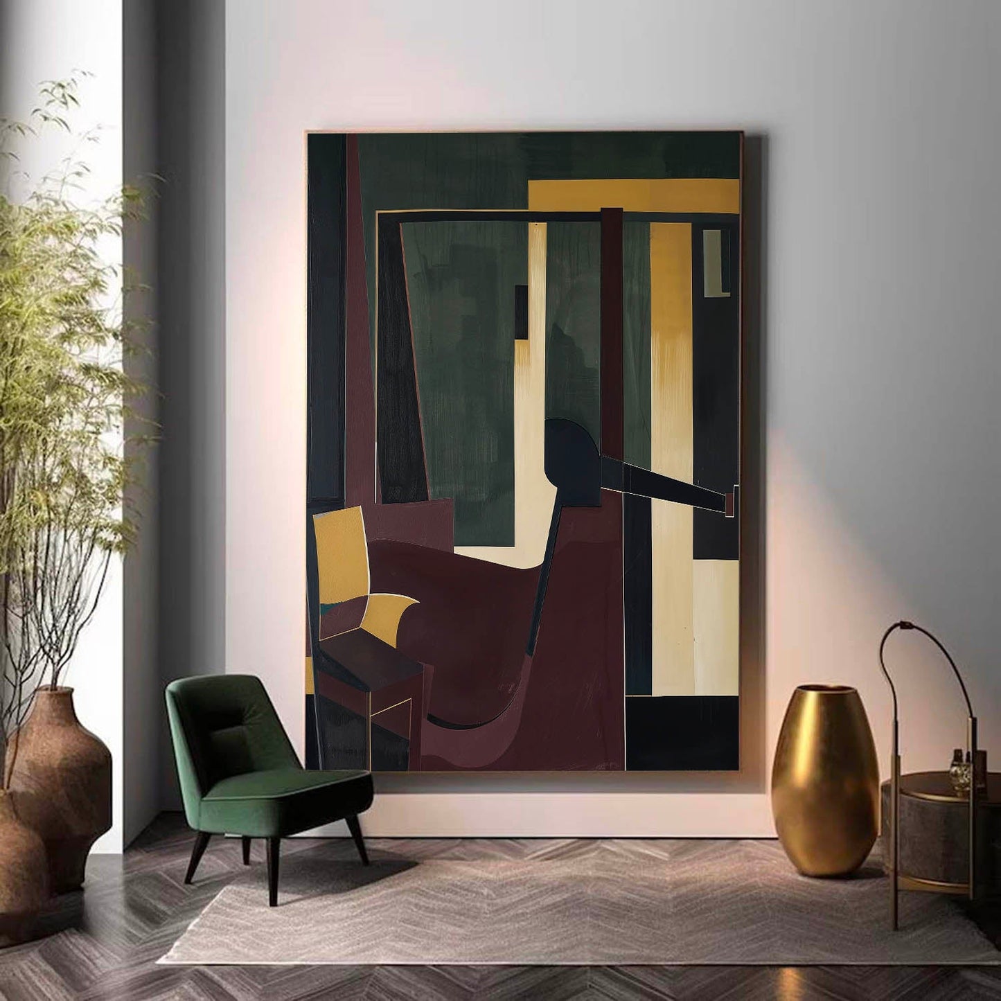 Modern Vintage Abstract Oil Painting for Contemporary Home Decor