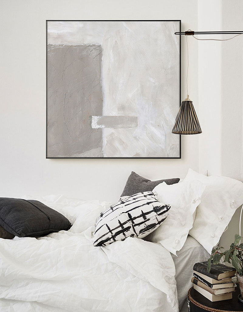 Elegant Brown and White Minimalist Abstract Oil Painting for Modern Home Decor