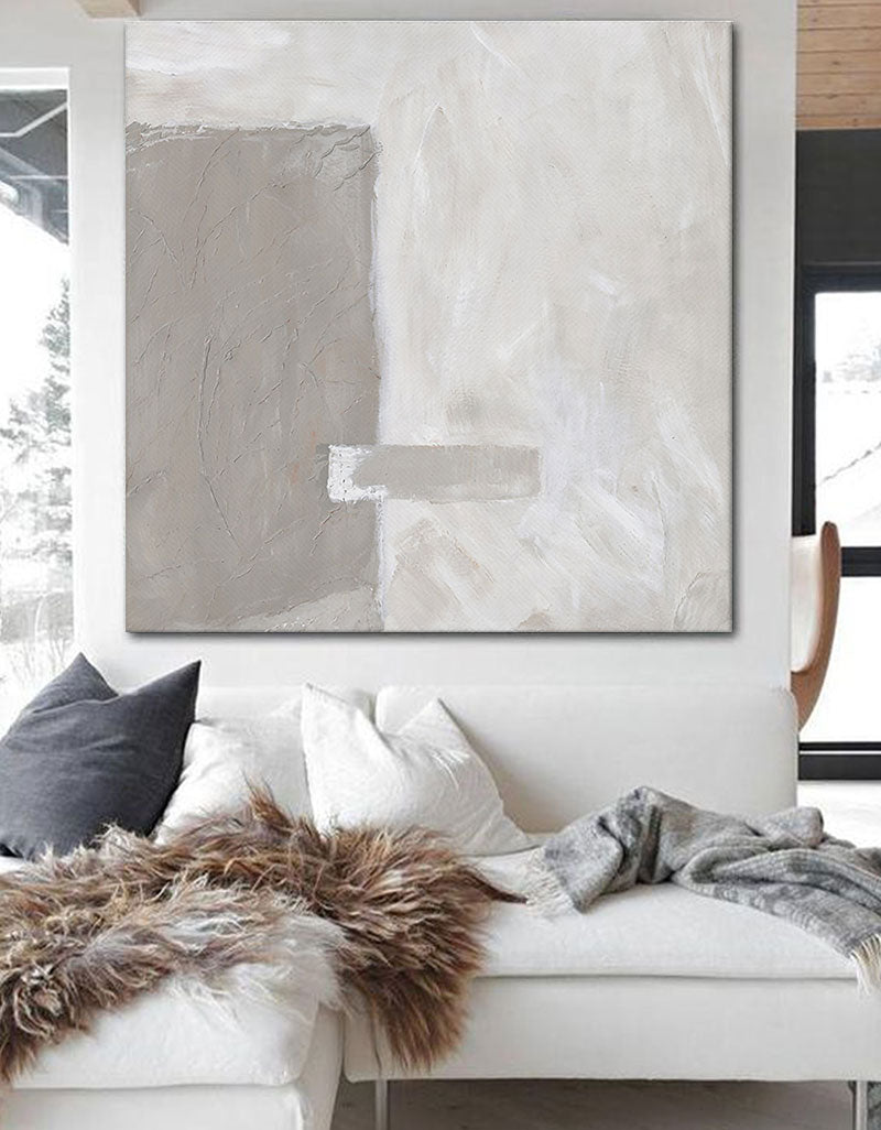 Elegant Brown and White Minimalist Abstract Oil Painting for Modern Home Decor