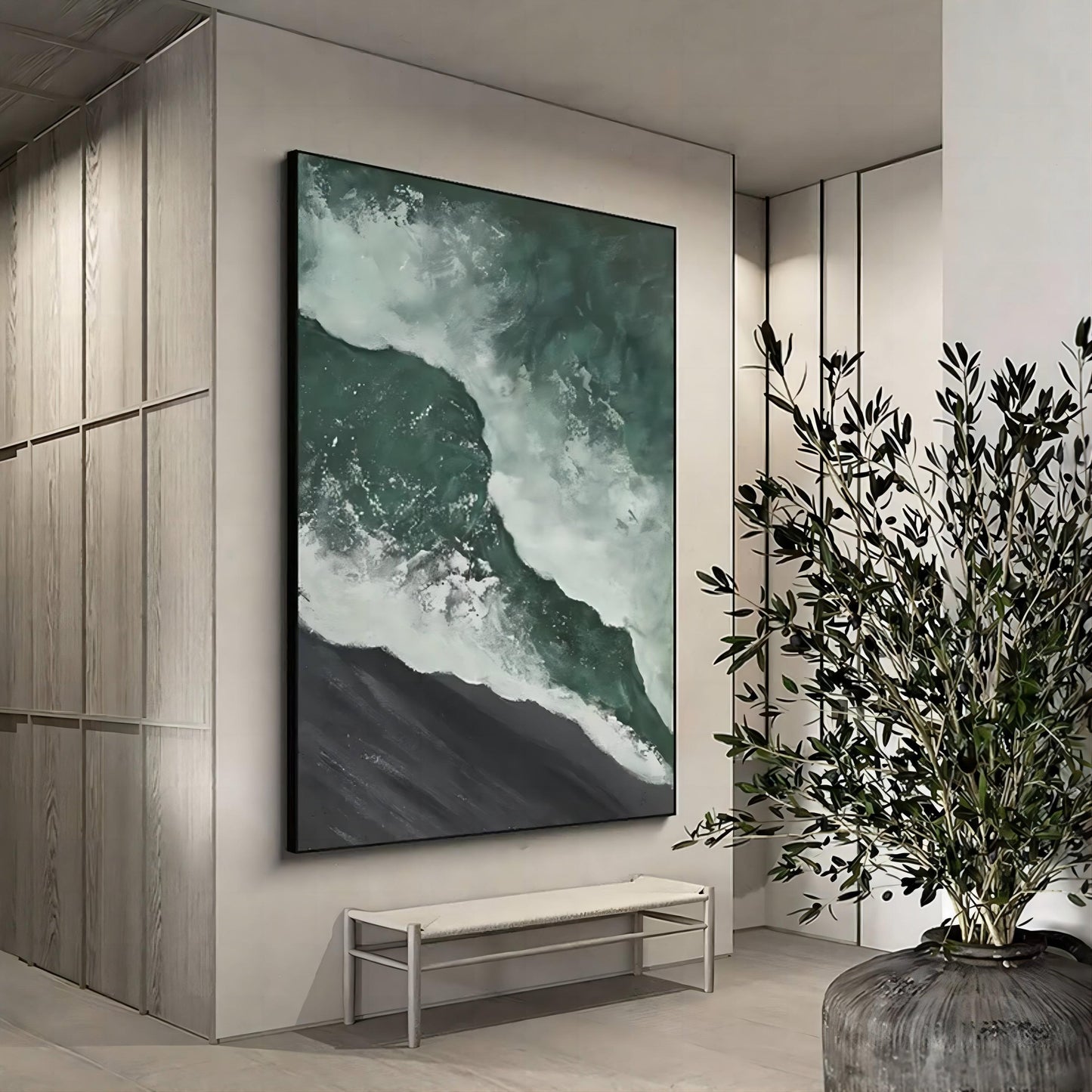 Serene Waves: Textured Oil Painting of Ocean and Shore Bliss