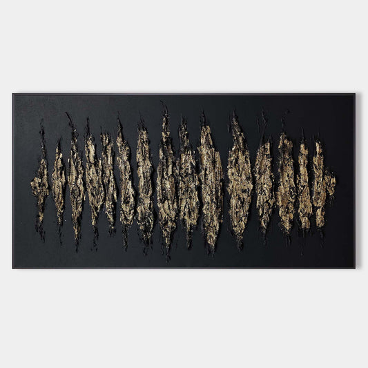 Contemporary Gold and Black Abstract Oil Painting for Modern Home Decor