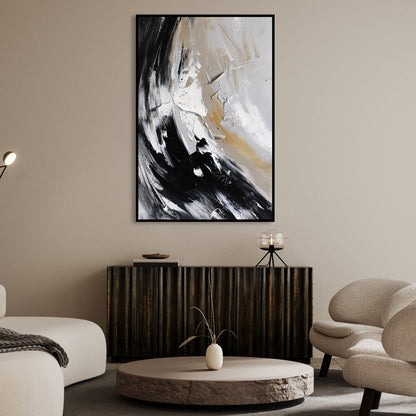 Abstract Black and White Waves – Modern Oil Painting for Elegant Decor