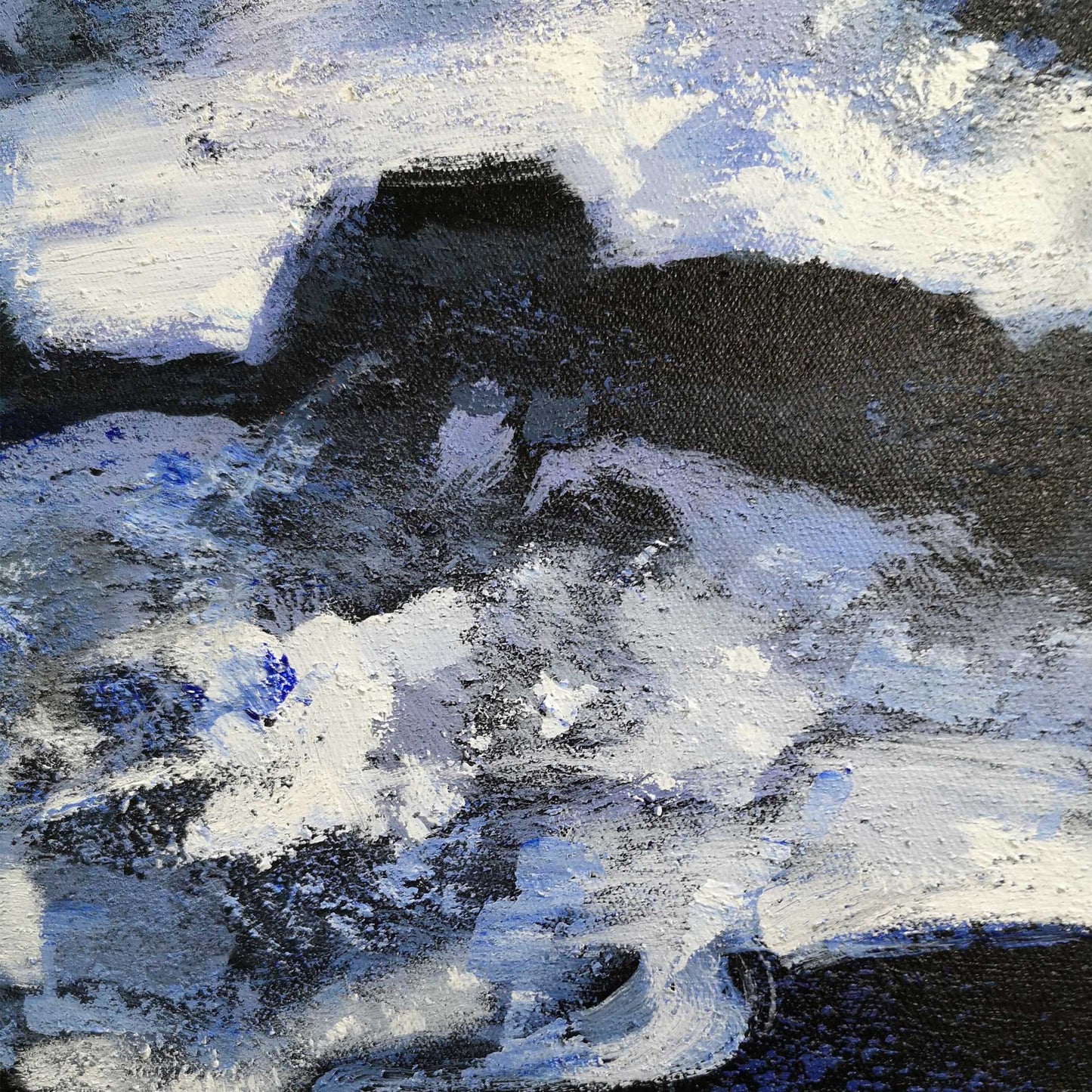 Ocean Depths Abstract Oil Painting in Striking Blue and Black Tones