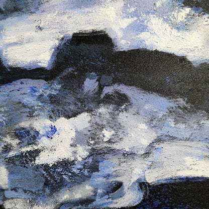 Ocean Depths Abstract Oil Painting in Striking Blue and Black Tones