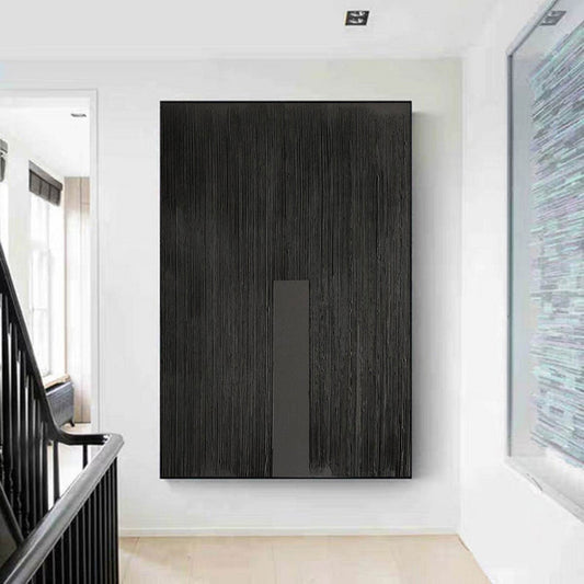 Elegant Black Minimalist Abstract Oil Painting for Modern Home Decor