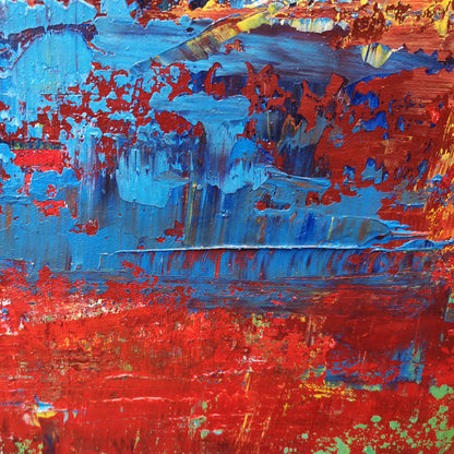 Vibrant Abstract Oil Painting in Red, Blue, and Green for Modern Home Decor