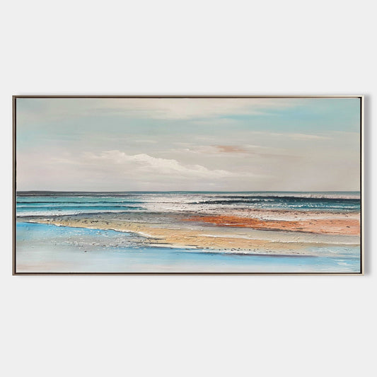 Serene Ocean Waves Abstract Oil Painting for Coastal Home Decor