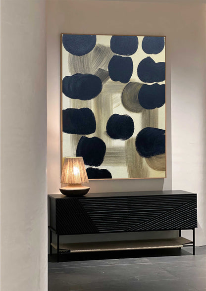 Contemporary Black and Beige Geometric Abstract Oil Painting for Modern Decor